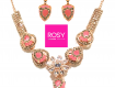 ROSY Handcrafted Rose Gold Plated Heart Pendant Necklace Set with Matching Earrings | American Diamonds | Pink Accents